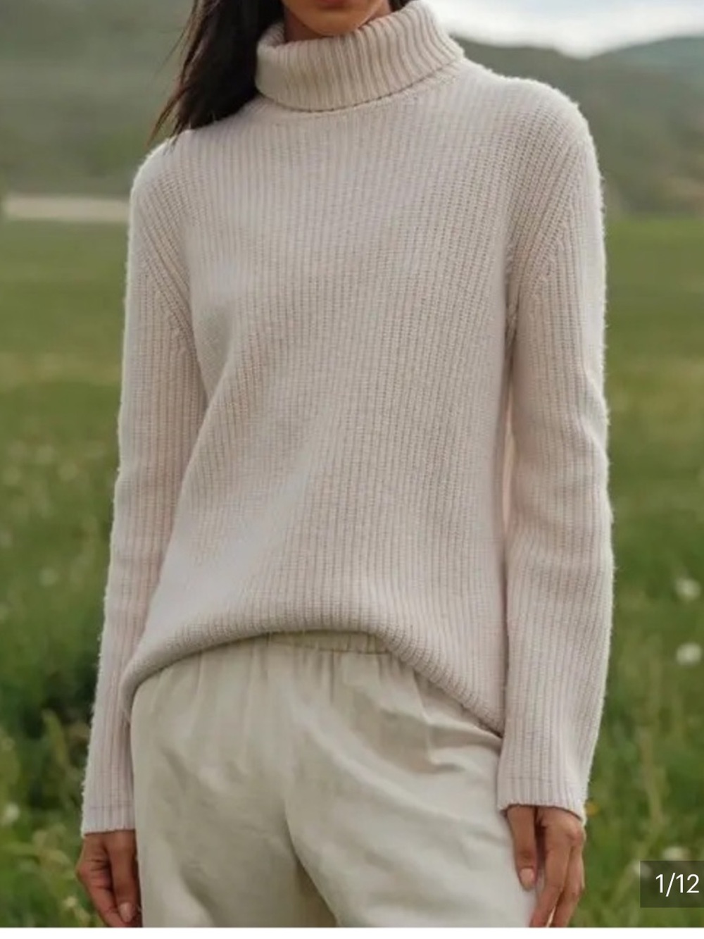 Jenni Kayne Cream Ribbed Cashmere Turtleneck